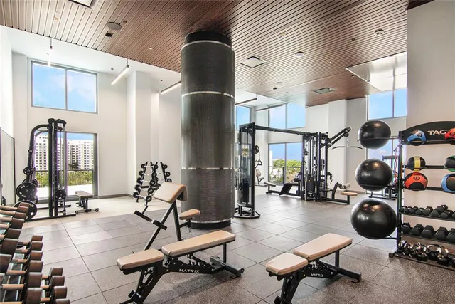 a gym room with gym equipment