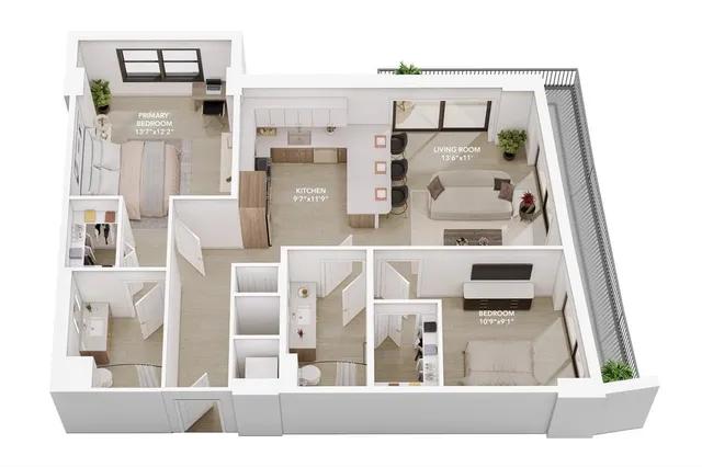 a view of living room with furniture and wooden floor