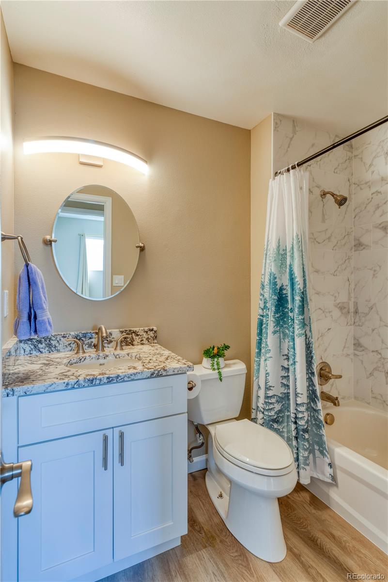 6723 East Rustic Drive Parker, CO 80138 - Photo 16 of 32 a bathroom with a sink a toilet a mirror and shower