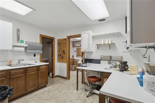 a room with a workspace