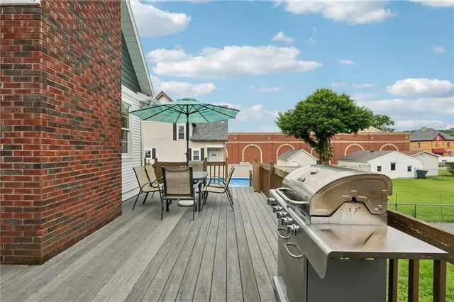 an outdoor space with furniture