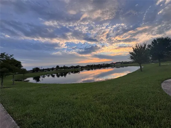a view of a lake from a yard