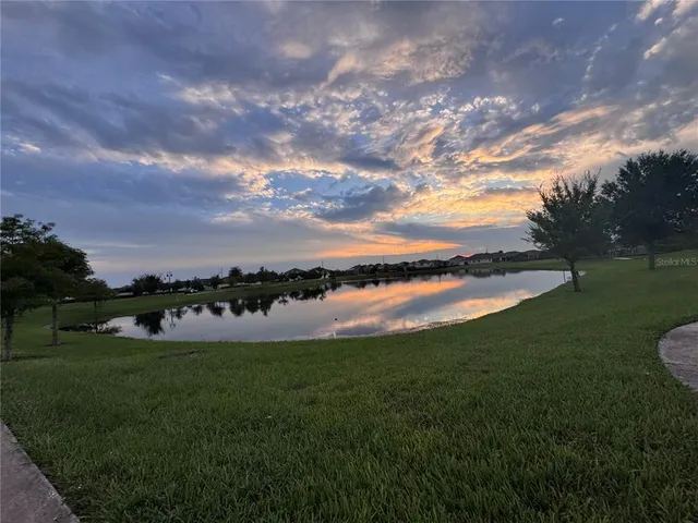 a view of a lake from a yard