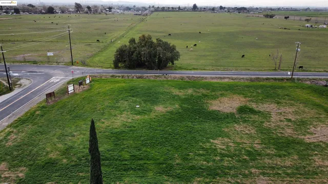 a view of a field with an ocean