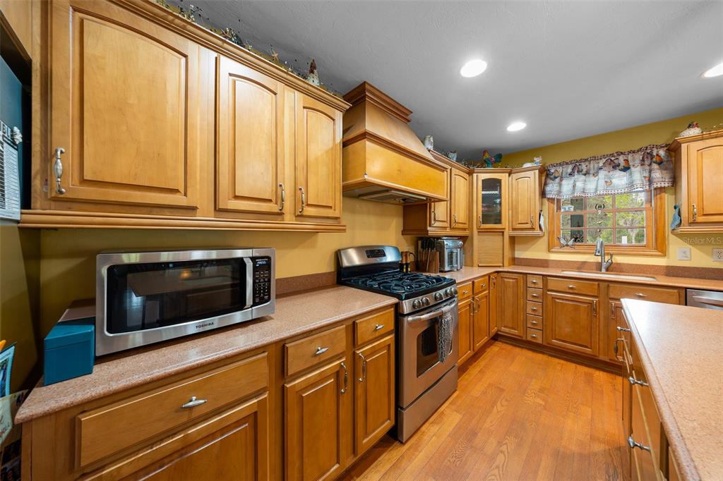 732 Carl Wilson Road Fort White, FL 32038 - Photo 7 of 80 a kitchen with stainless steel appliances granite countertop a stove a sink and a microwave