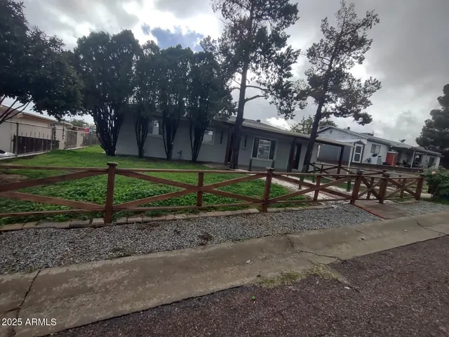 a street view with a bench in the background
