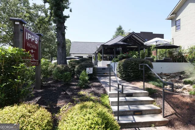 a garden view with sitting space