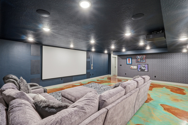 175 North 100 West Providence, UT 84332 - Photo 25 of 45 Home theater with a textured ceiling and recessed lighting