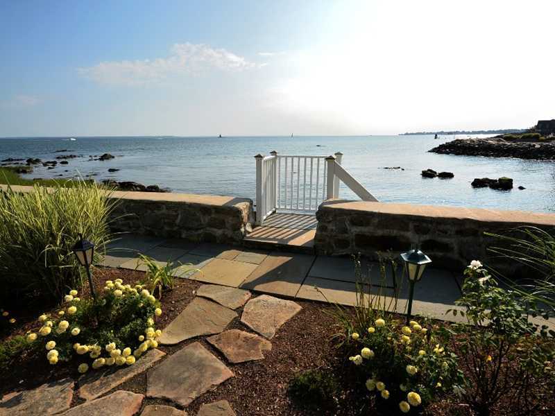 16 Rocky Point Road Rowayton, CT 06853 - Photo 22 of 25 a terrace with wooden floor barbeque oven and some potted plants