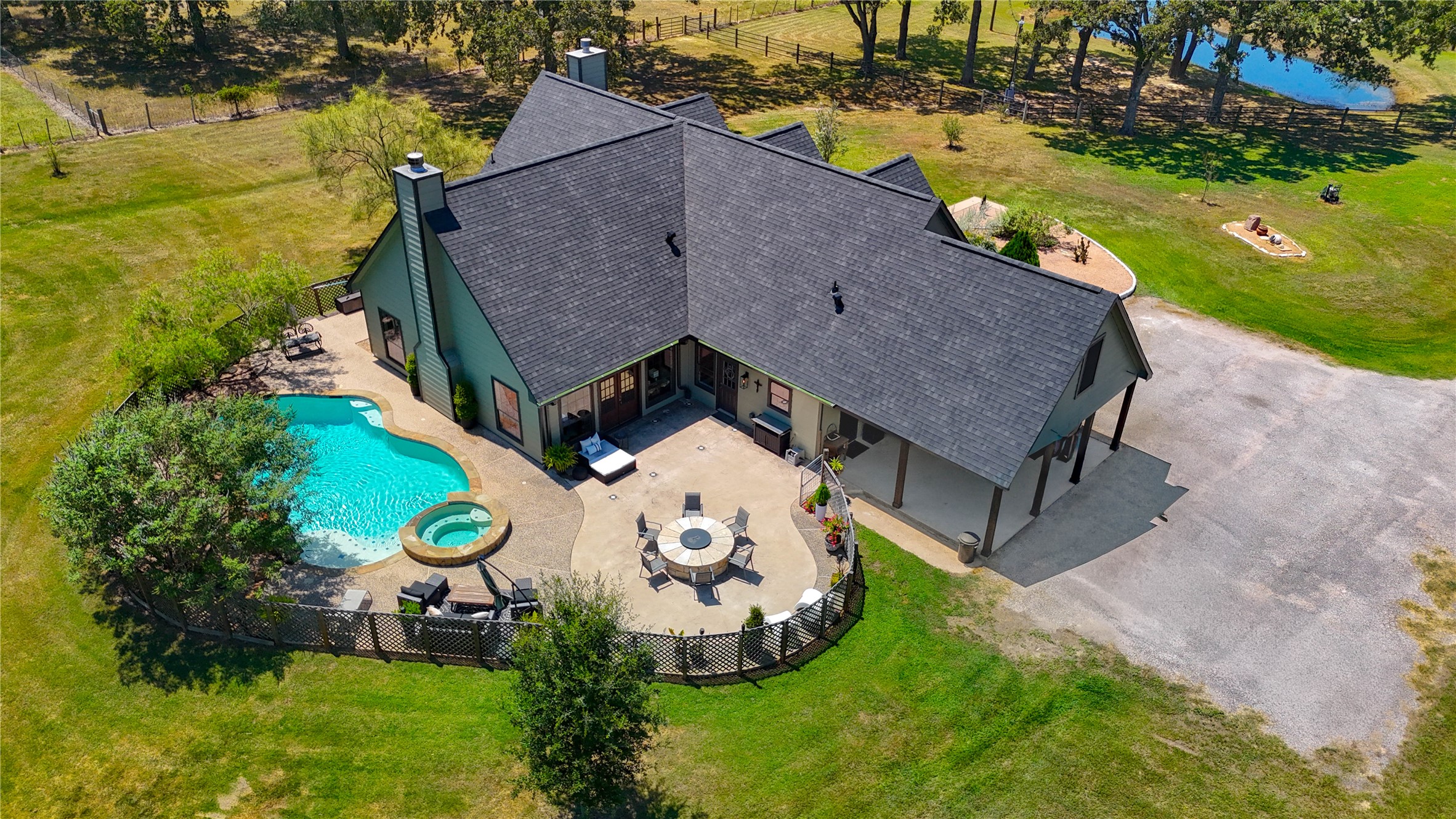 Aerial view of backyard.