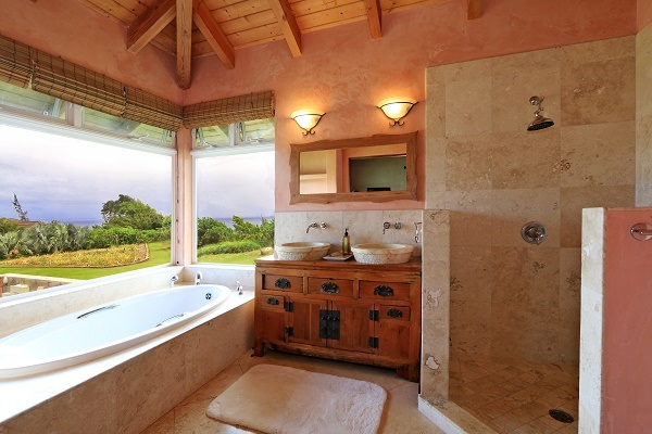 560 North Holokai Road Haiku, HI 96708 - Photo 9 of 30 a bathroom with a tub a sink and a large mirror
