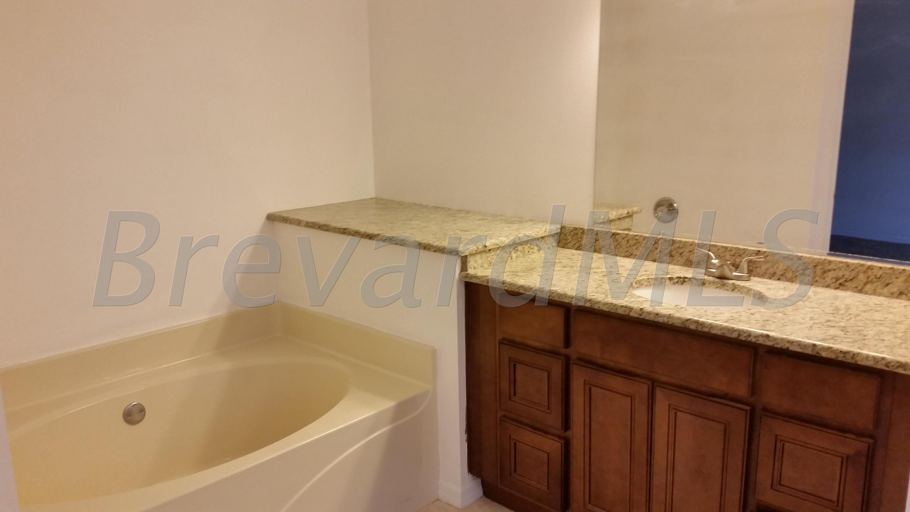 441 Wildmer Road Southwest Palm Bay, FL 32908 - Photo 19 of 67 a bathroom with a granite countertop sink and a bathtub