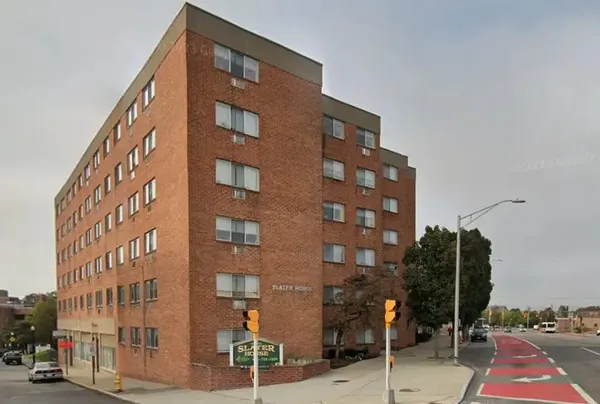 a front view of a building