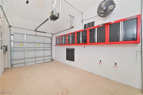 a view of a room with racks on the wall