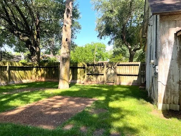 a view of a park with a bench and trees around