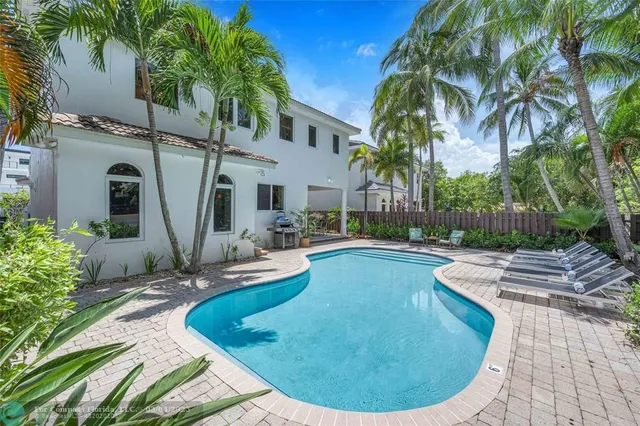 a view of a swimming pool with a house