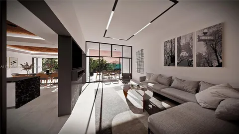 a living room with furniture fireplace and flat screen tv