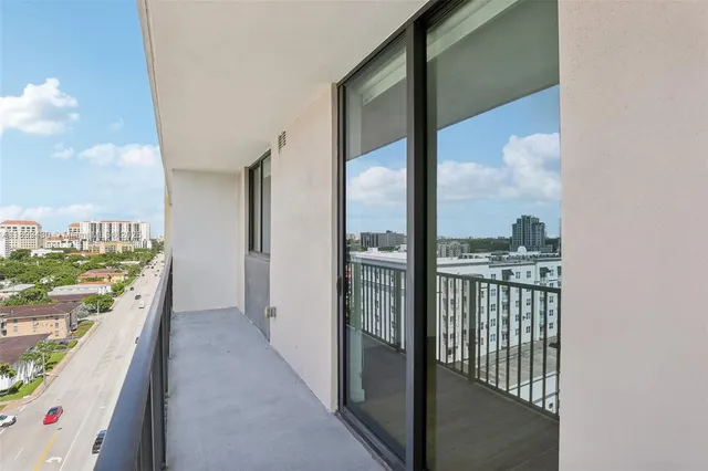 a view of a balcony from door