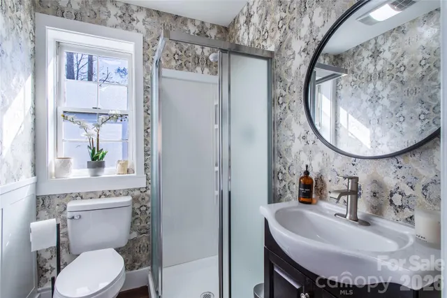 a bathroom with a toilet a sink and a mirror