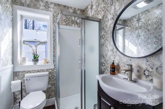 a bathroom with a toilet a sink and a mirror