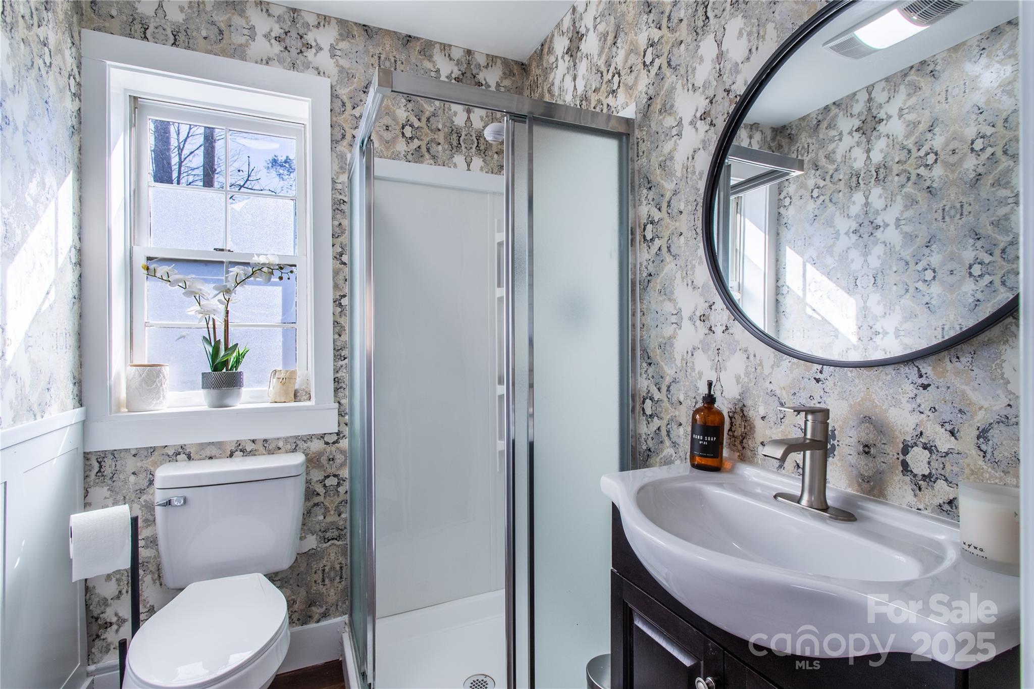 426-428 Weaver Creek Road Brevard, NC 28712 - Photo 20 of 48 a bathroom with a toilet a sink and a mirror