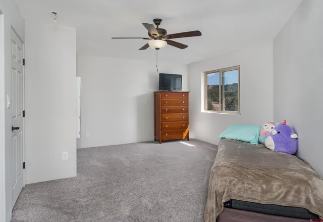 a bedroom with bed and window