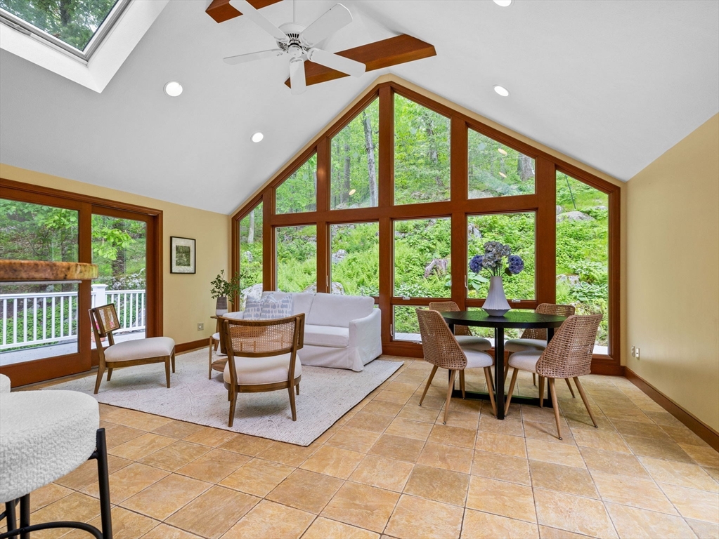 14 Pond Street Dover, MA 02030 - Photo 7 of 25 a dining room with furniture and a floor to ceiling window