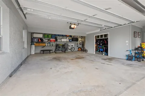 a view of a garage with storage