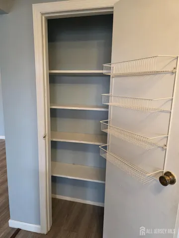 a view of walk in closet with empty racks