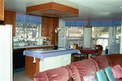 Large open kitchen with views of backyard.