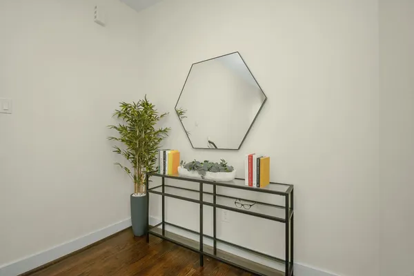 a view of a mirror in a room
