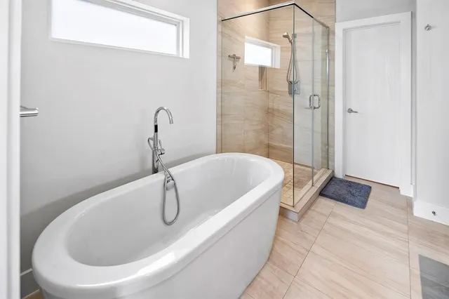 a bathroom with a white tub