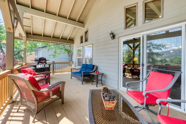 a building outdoor space with patio furniture