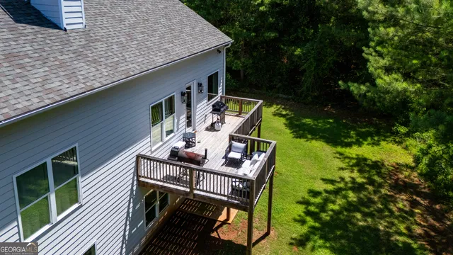 a view of a lake with a yard