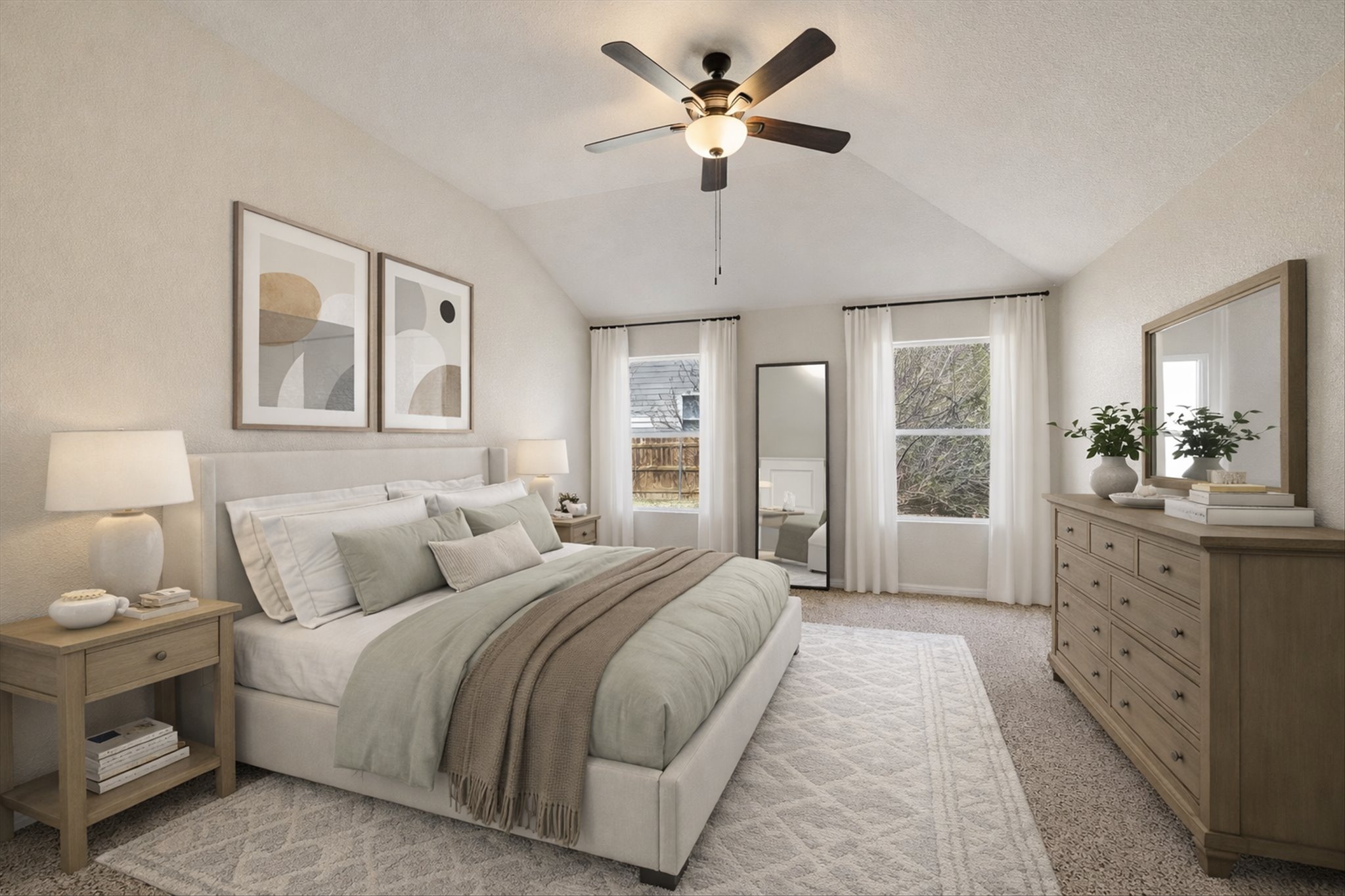 9616 Magna Carta Loop Austin, TX 78754 - Photo 6 of 28 a spacious bedroom with a large bed and a chandelier