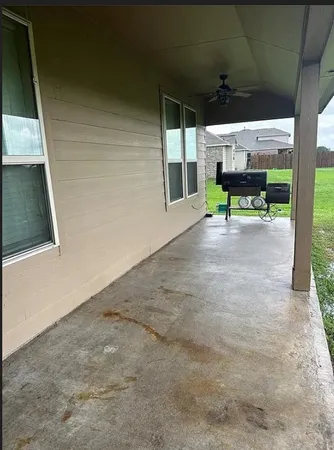 a bench sitting in front of a building