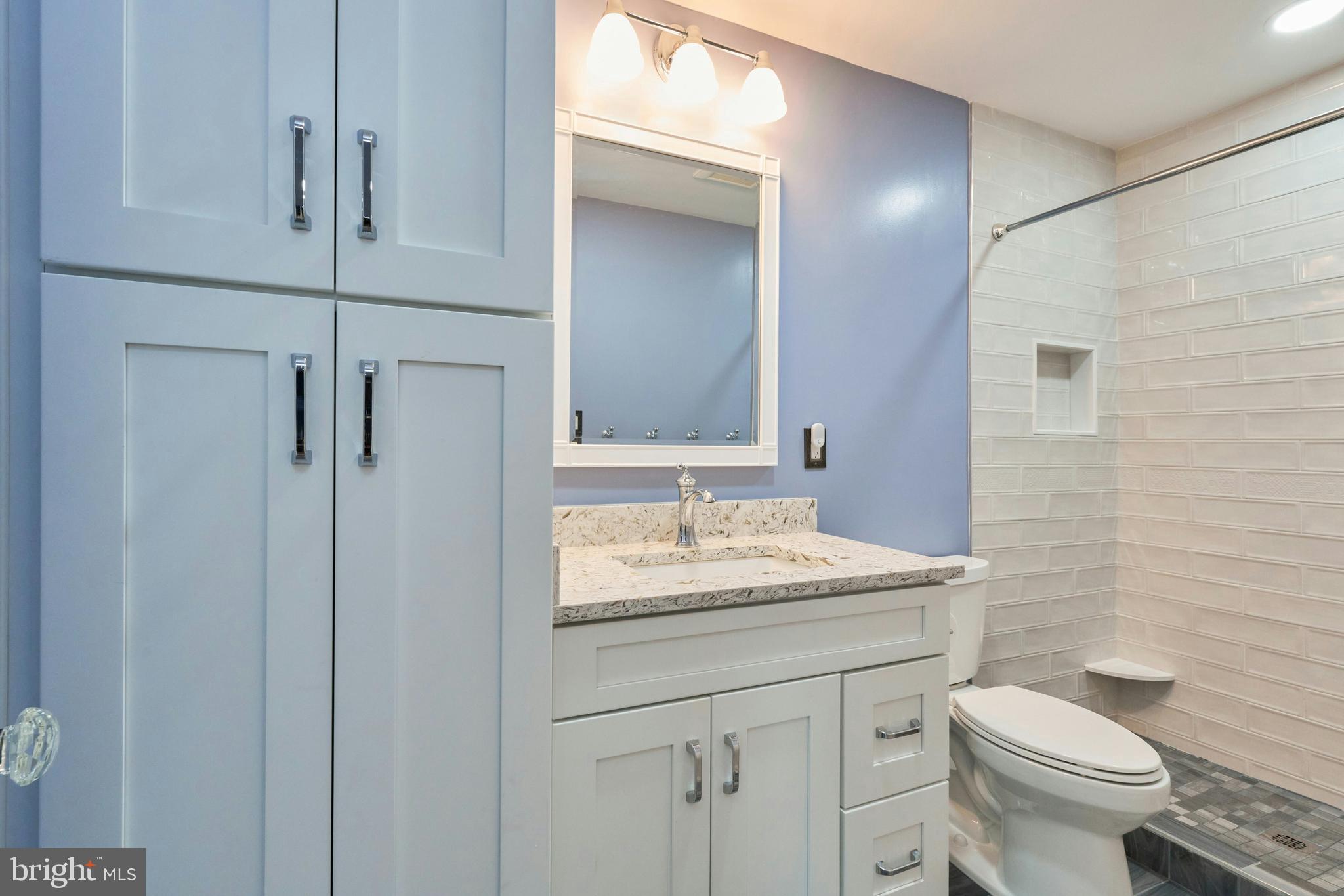 21014 Timber Ridge Terrace, Unit 302 Ashburn, VA 20147 - Photo 17 of 32 a bathroom with a toilet sink vanity and mirror
