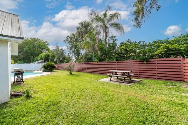 a view of a bench in the garden