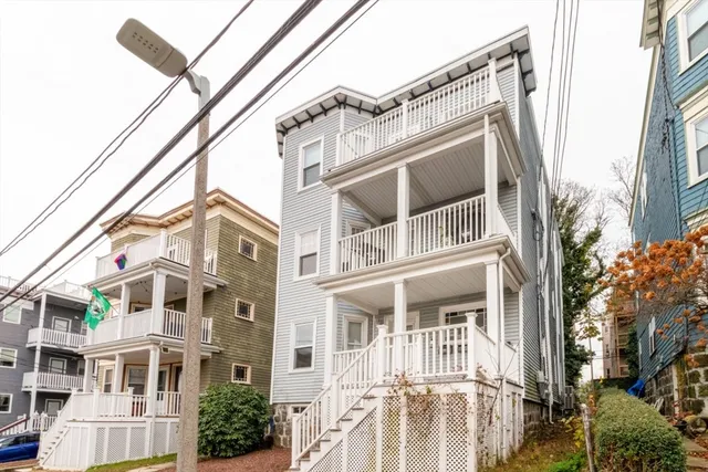 a front view of a multi story building