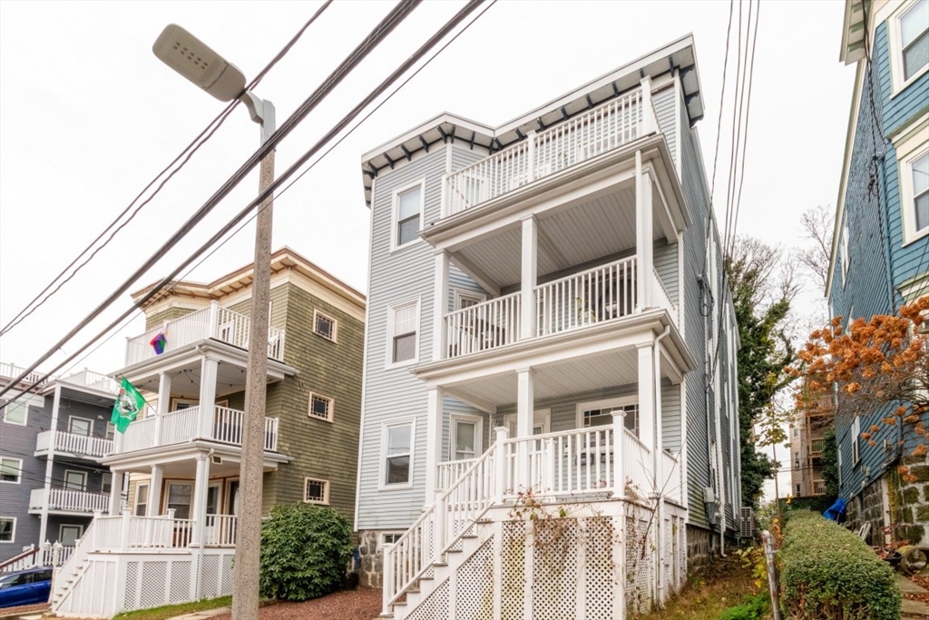 a front view of a multi story building