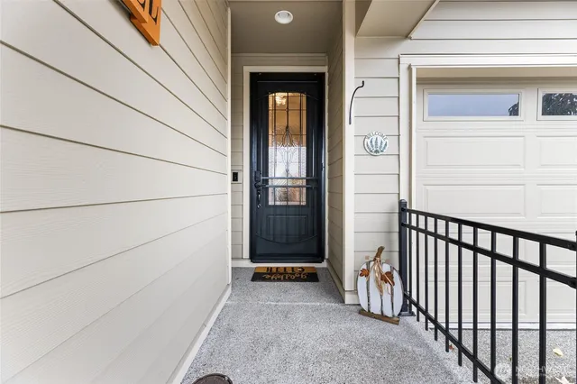 a view of a porch of a house