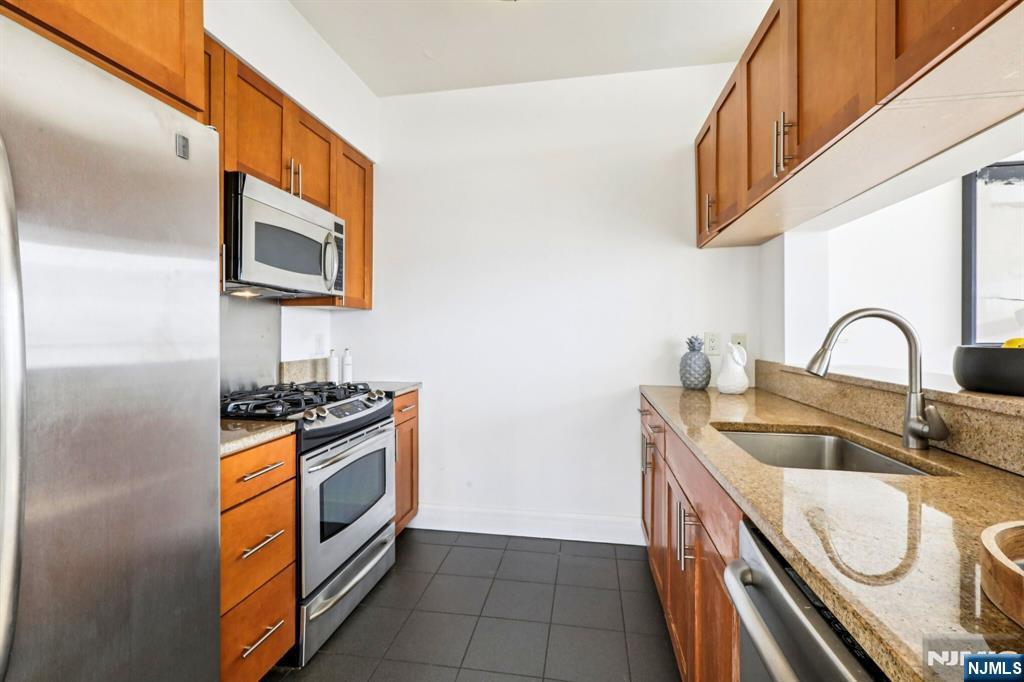 1 Spring Street, Unit 1004 New Brunswick, NJ 08901 - Photo 11 of 26 a kitchen with stainless steel appliances granite countertop a stove and a sink