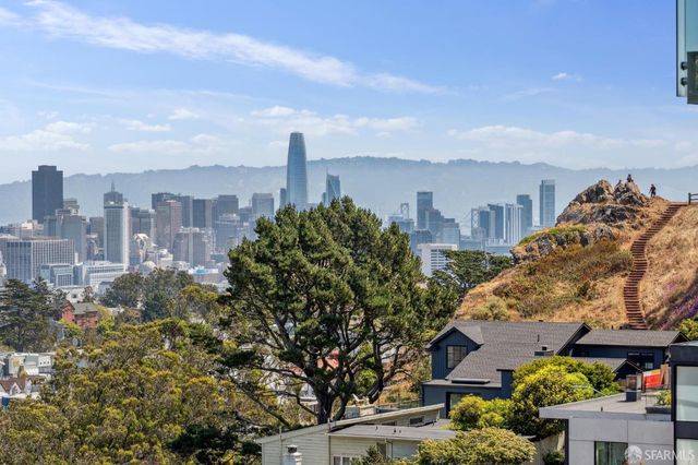 a city view with tall buildings