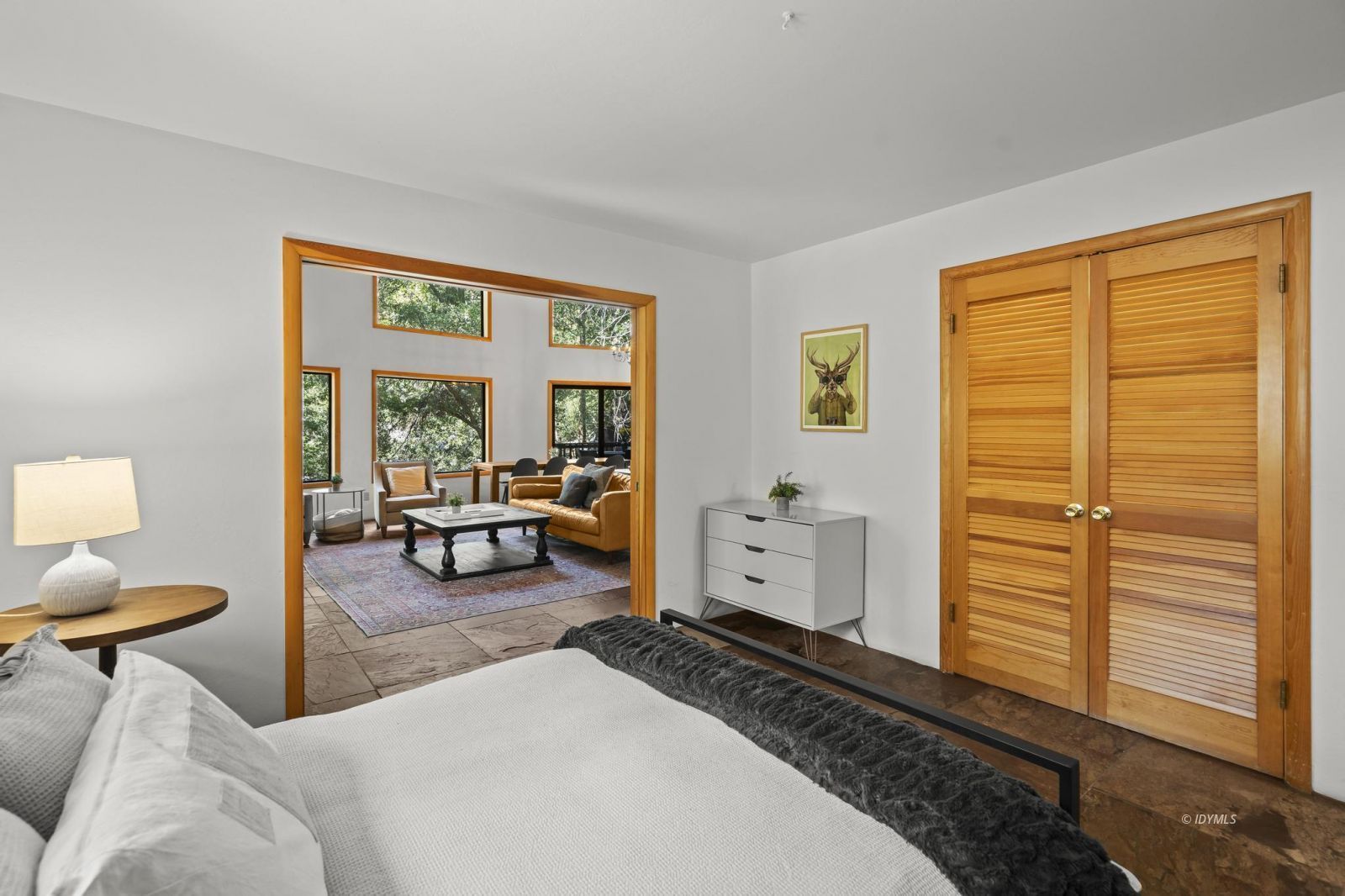 24747 Fern Valley Road Idyllwild, CA 92549 - Photo 31 of 42 a bedroom with a bed and a large window