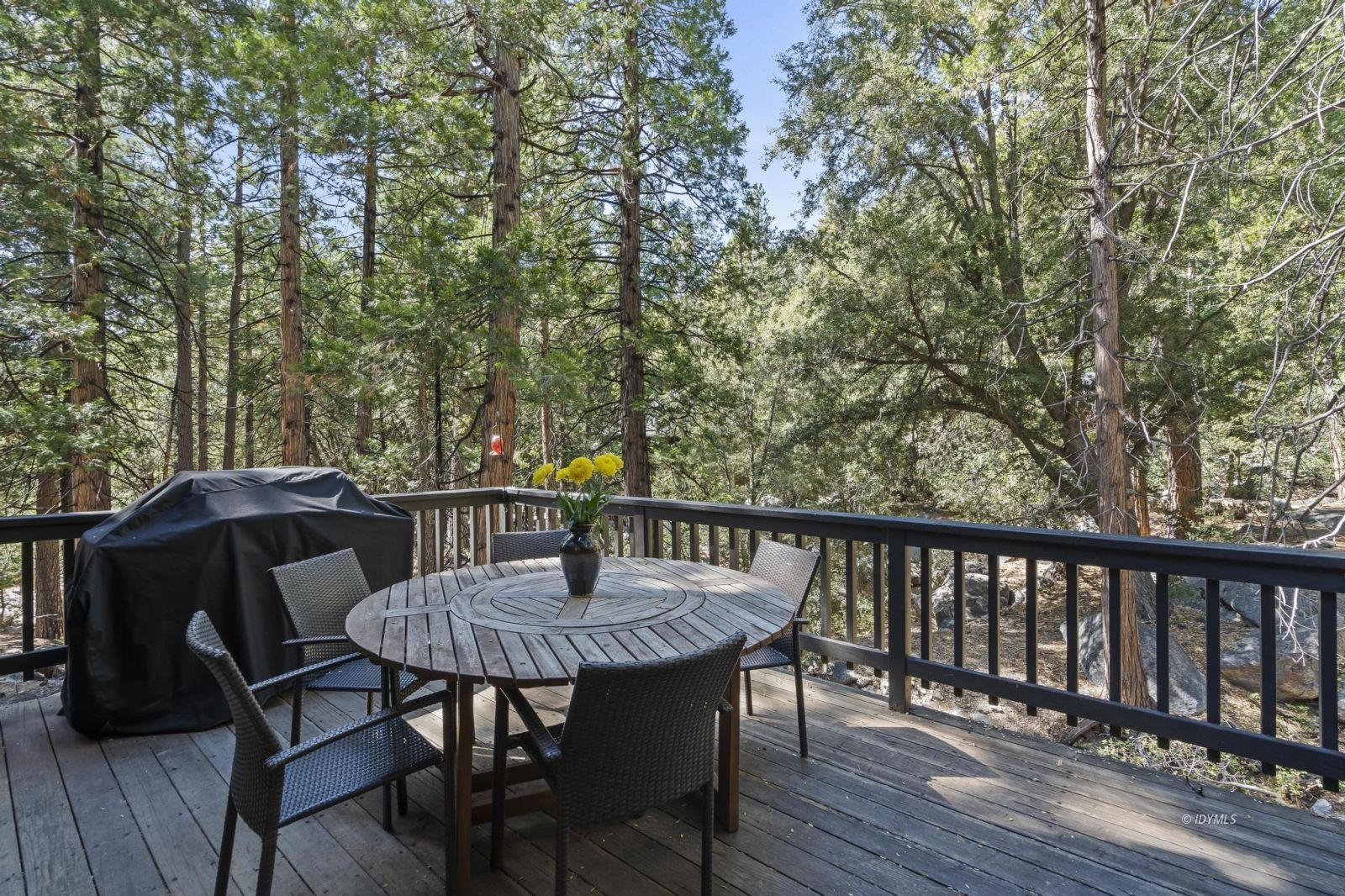 24747 Fern Valley Road Idyllwild, CA 92549 - Photo 37 of 42 a view of a table and chairs in the balcony