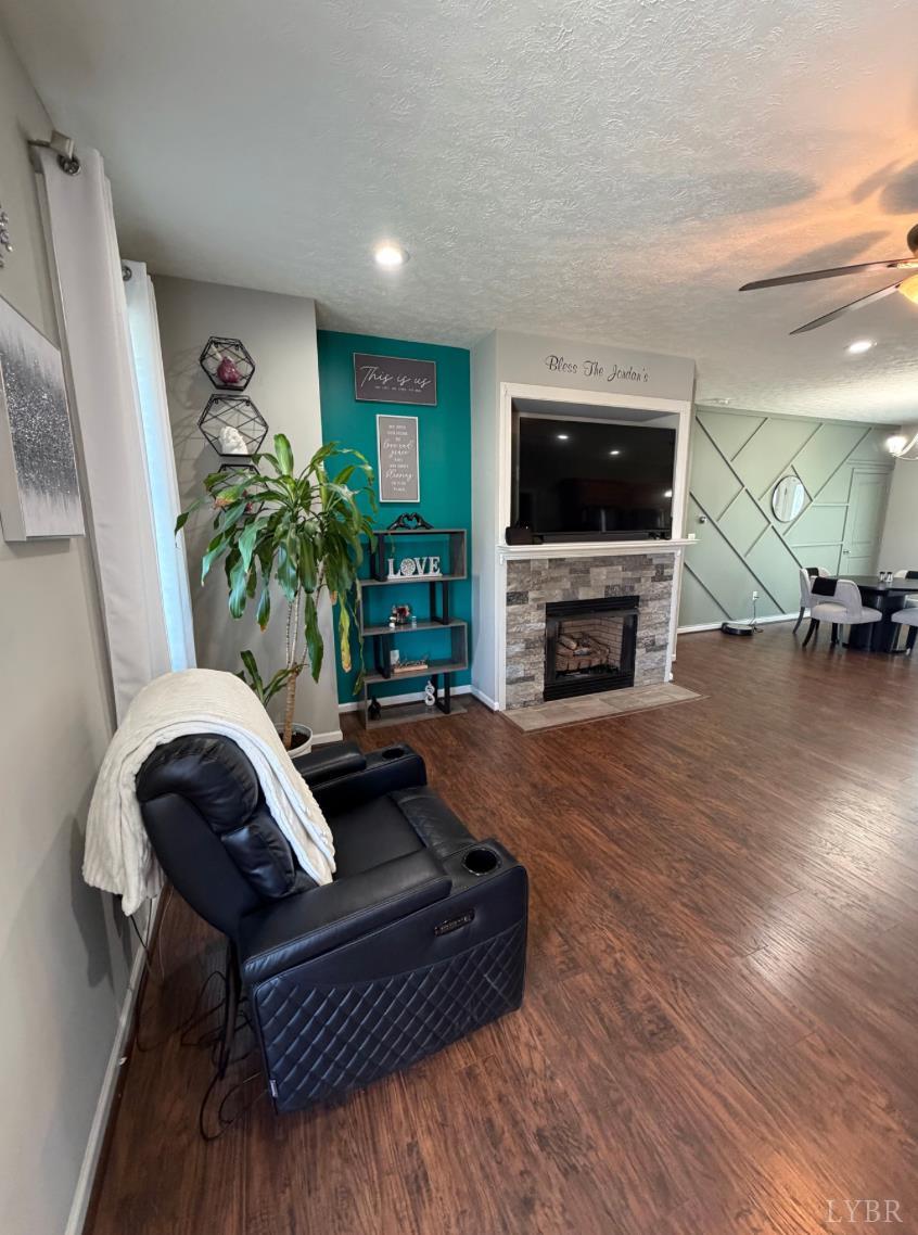 271 Pleasant Ridge Drive Madison Heights, VA 24572 - Photo 9 of 52 a living room with furniture a flat screen tv and a fireplace