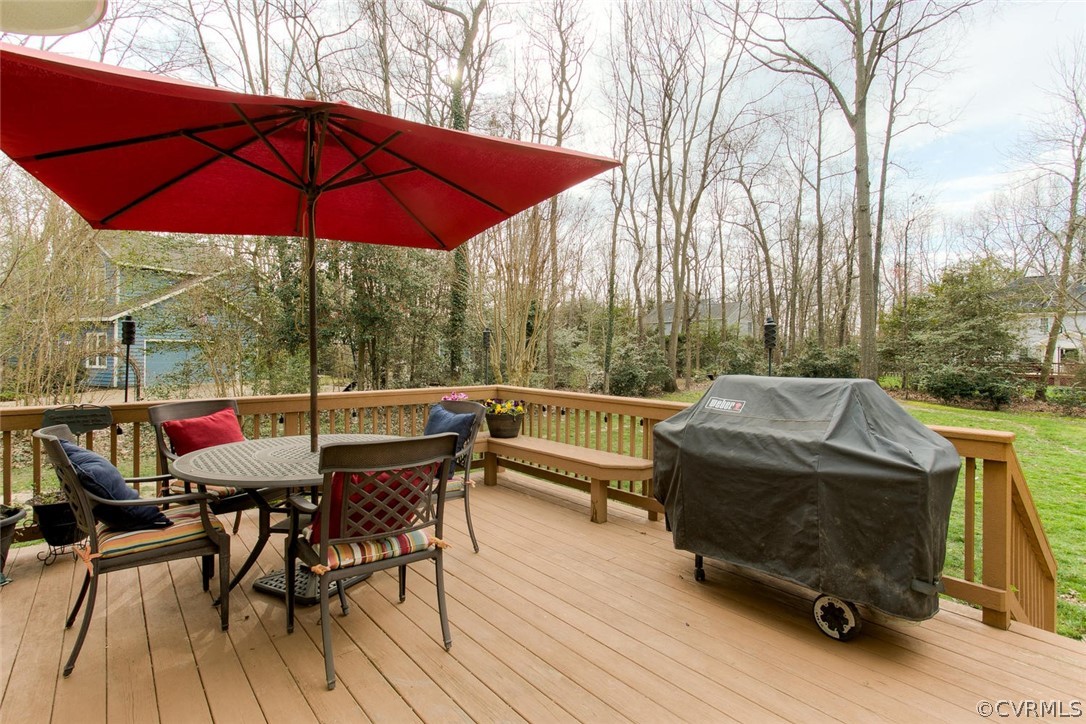 403 Rivers Bend Court Chester, VA 23836 - Photo 37 of 39 a view of deck with table and chairs under an umbrella