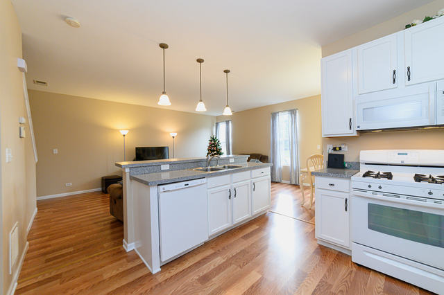 604 Springbrook Trail North Oswego, IL 60543 - Photo 4 of 22 a kitchen with a stove a sink and a wooden floor