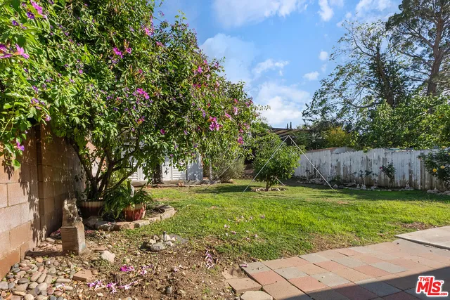 a view of a backyard with large trees