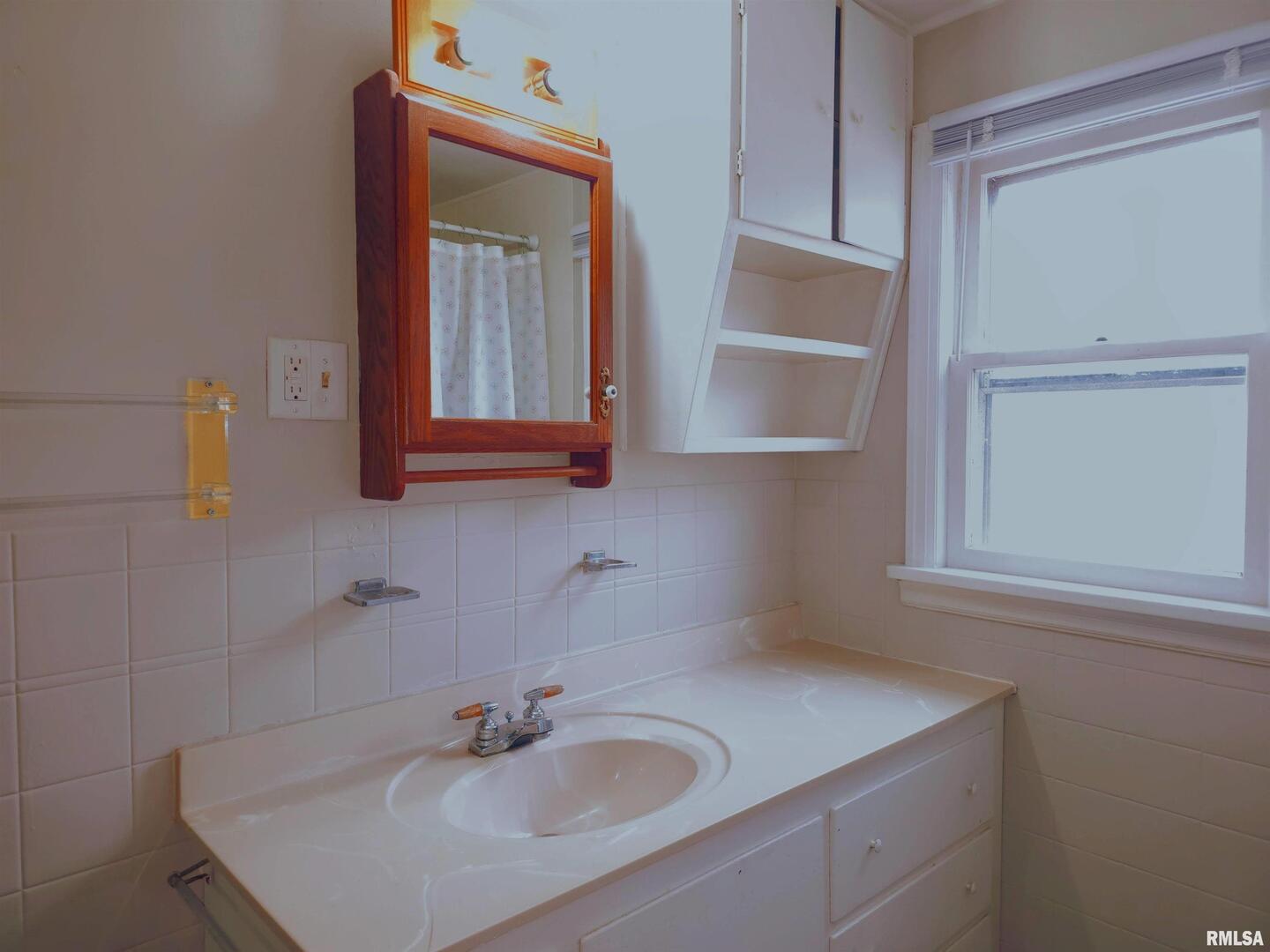 603 Adams Street Muscatine, IA 52761 - Photo 11 of 17 a bathroom with a sink vanity and mirror